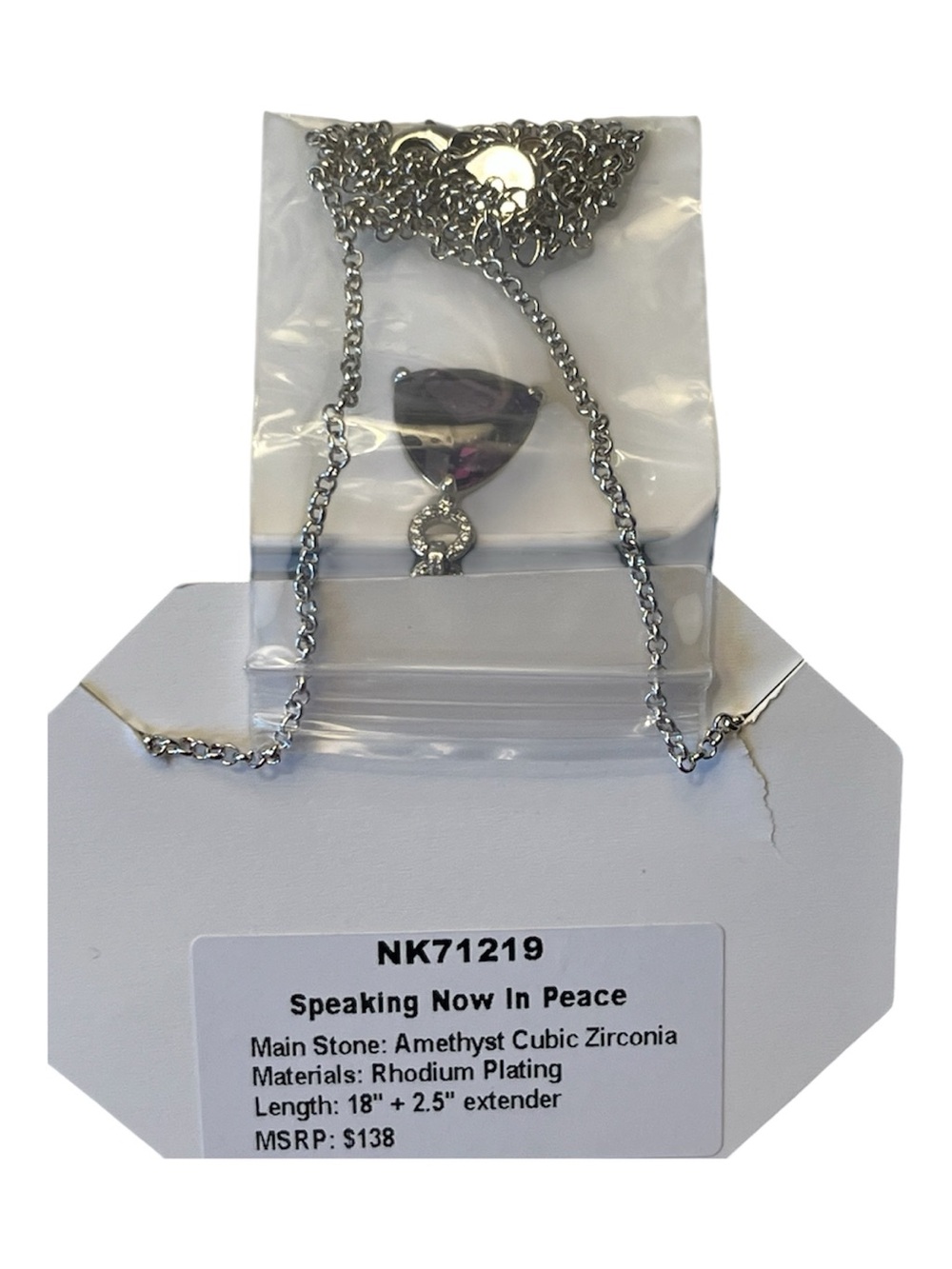 Amethyst Cubic Zirconia Purple Pendant Necklace with Chain BP / NEW IN BOX - Picture 6 of 8